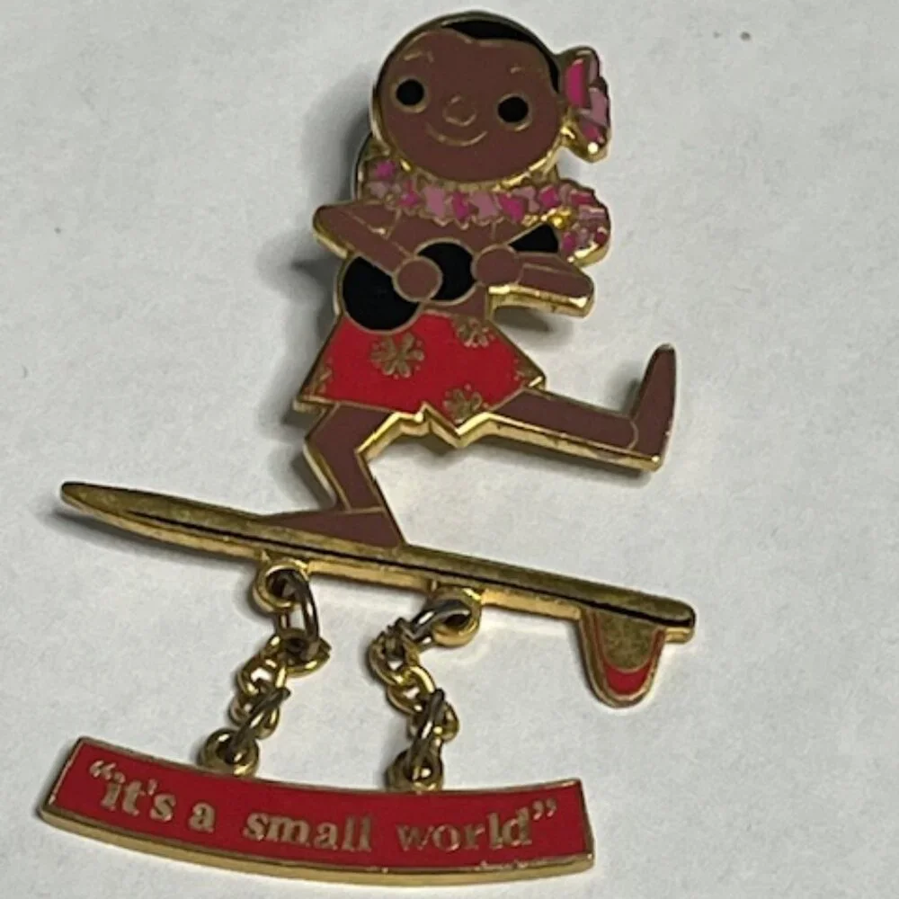 Disney Dangling Surfer Doll w/Ukulele Small World Trading Lapel Hat Vest Pin